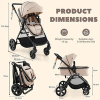 High Landscape Baby Stroller, 2 in 1 Convertible Baby Pram Jogger with Adjustable Canopy & Backrest