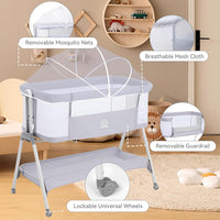 Baby Bassinet with Mattress, Bassinet Co Sleeper 3-in-1 Bedside Bassinets with 5 Adjustable Height, Baby Cot Cribs with Mosquito net and Carrying Bag, for 0-6 Months Babies(Gray)