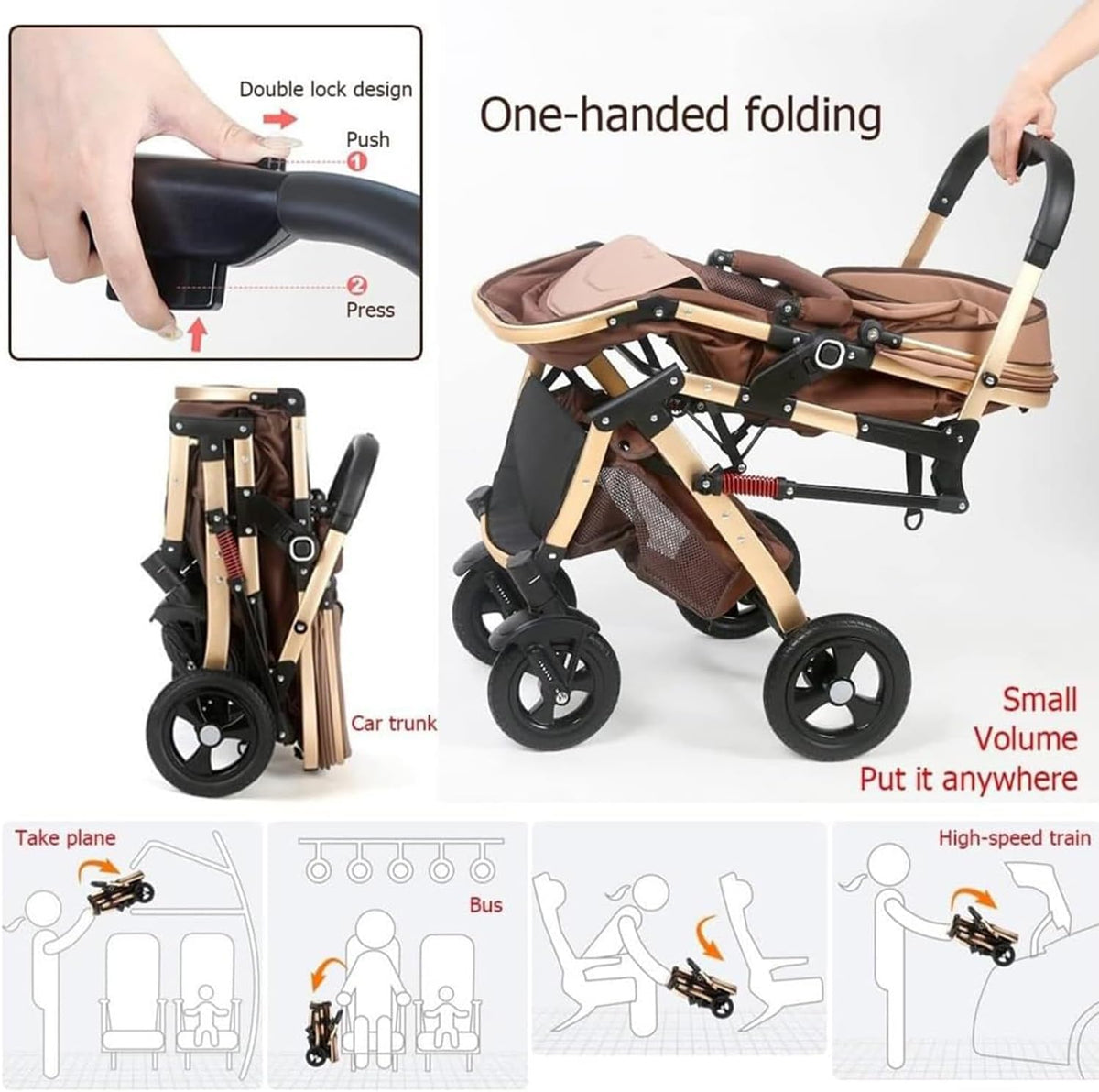 2 in 1 Baby Stroller & Bassinet Pram – Large Storage Basket