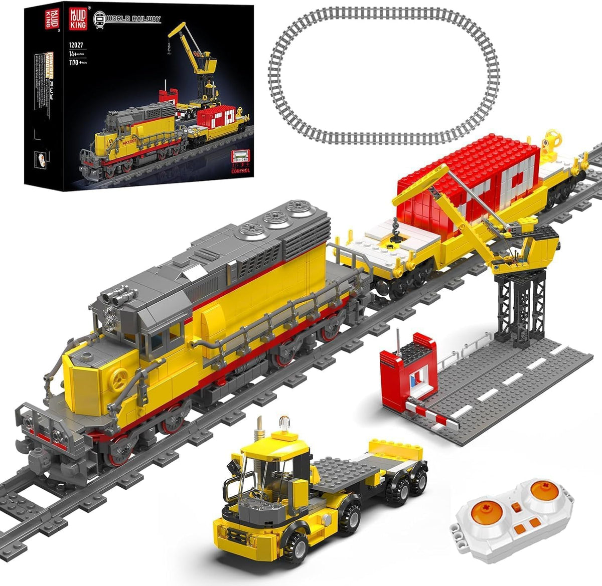 Mould King 12027 EMD SD40-2 Diesel Locomotive Train Model, 1170 Pieces Rail Train with Motor, Remote Controlled Building Block Kit for Kids/Adult Collections Enthusiasts