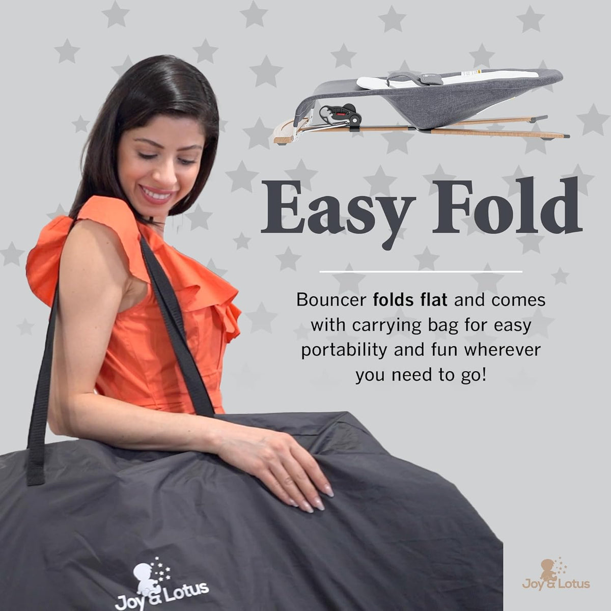 Baby Bouncer with Elegant Wood Accents, Bouncer Seat for Infants, Portable Infant Bouncer with Inner Mattress & Travel Bag