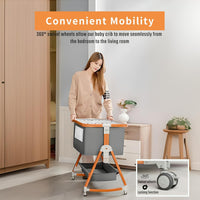 4 in 1 Baby Bassinet, Rocking Baby Cradle with Wheels | 6-Level Adjustable Height Bedside Sleeper |