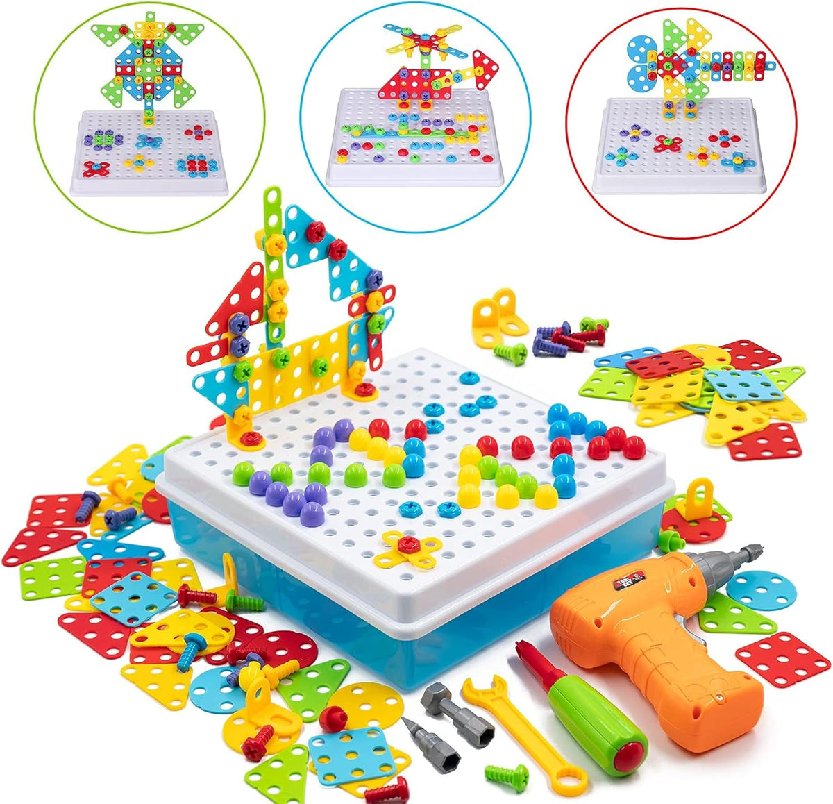 Creative Mosaic Drill Set for Kids, Creative Drilling Toy with Screwdriver Tool Playset, 3+