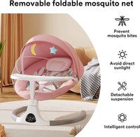 OKUYOSHI Baby Swing with Dinner Tray, New Born Baby Rocker Chair with 3 Timing, 5 Sway Angles (Pink)