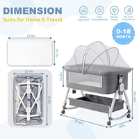 Baby Bassinet with Mattress,3-in-1 Bedside Bassinets with 6 Height Adjustable(Gray)