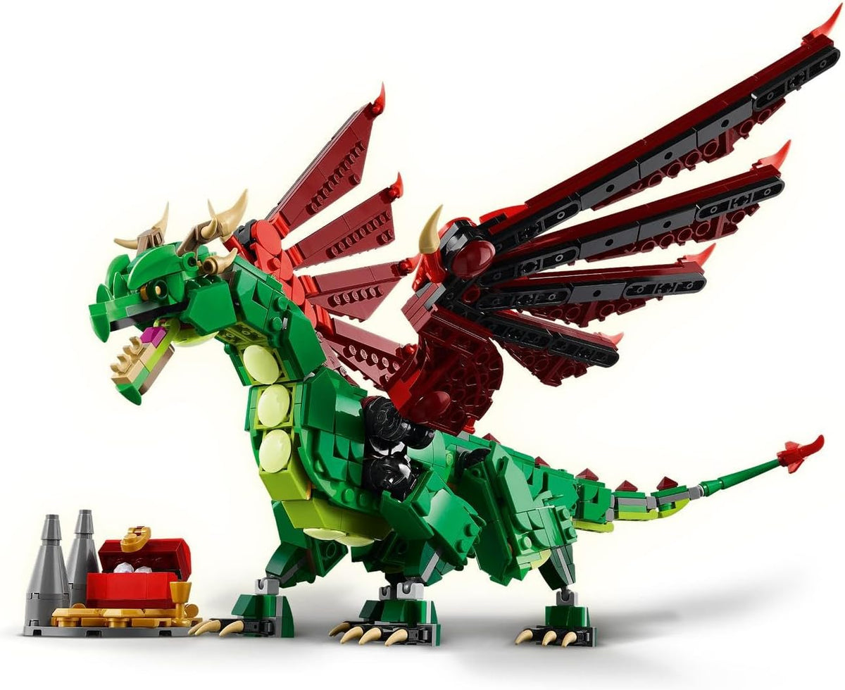 LEGO Creator 3in1 Medieval Dragon Toy for 9+ Year Old Boys & Girls, Construction Kit Rebuilds into a Sea Serpent or a Phoenix Animal Figure, Creative Kids Toy Building Set 31161