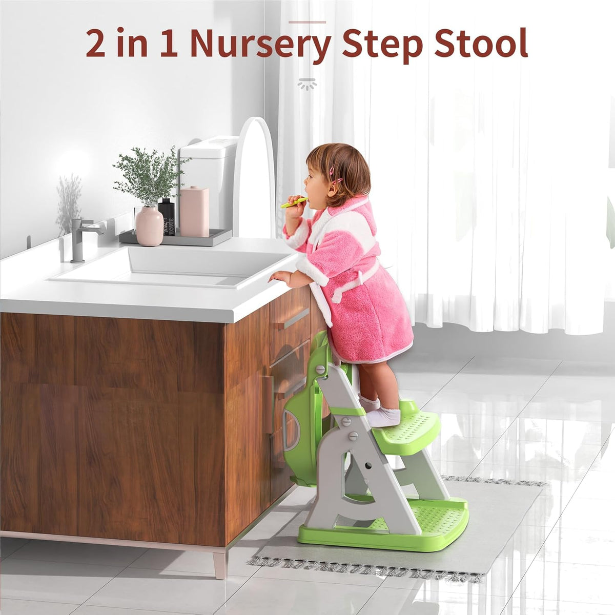 Potty Training Seat with Step Stool Ladder, Foldable Potty Training Toilet with Triangle Body Design Ladder, Slip Steps Soft Pad for Kids(Green)