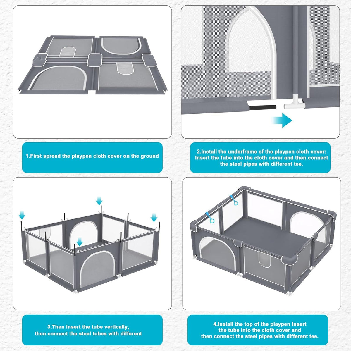Advwin Large Baby Playpen, 155 x 185cm Interactive Play Fence with Ocean Ball & Pull Ring