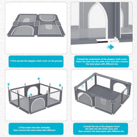 Advwin Baby Playpen 185 × 155cm (Gray)