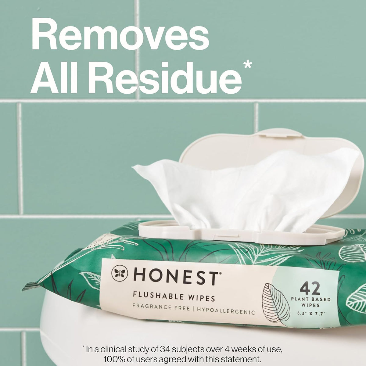 The Honest Company Flushable Wipes for Sensitive Skin | Fragrance Free, Hypoallergenic, 99% Water, Safe to Flush | Tropical Leaves, 336 Count