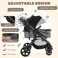 High Landscape Baby Stroller, 2 in 1 Convertible Baby Pram Jogger with Adjustable Canopy (Black)