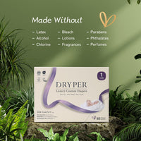 DRYPER Baby Nappies - Size 1 (3-5kg / 6-11lbs), 1 Pack (10 Nappies), Pure Natural Cotton