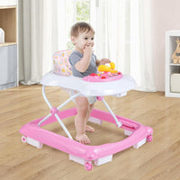 BABY JOY Foldable Baby Walker, Toddler Activity Center Push Walker with 3 Adjustable Heights(Pink)