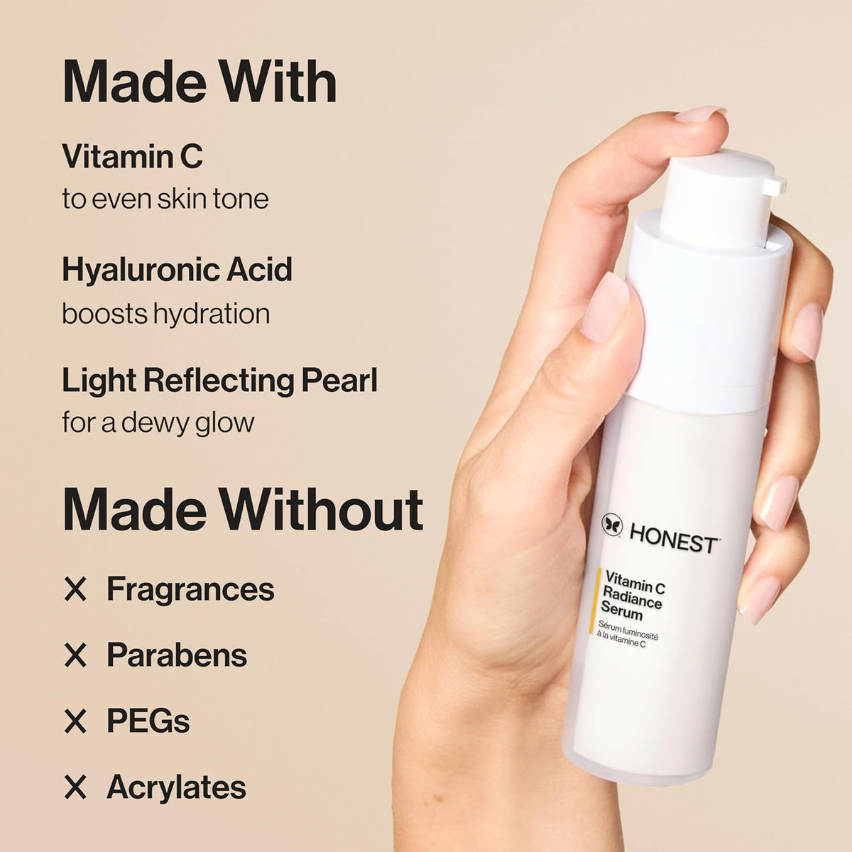 Honest Beauty Vitamin C Radiance Brightening Serum | Improves Skin Tone + Complexion | Vitamin C, Pearl, Hyaluronic Acid | EWG Verified + Cruelty Free | 1 fl oz