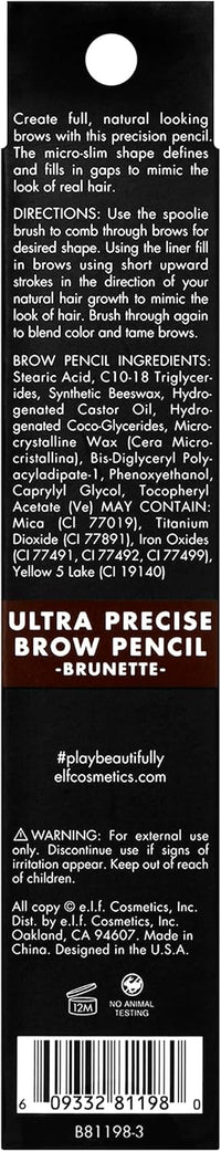 e.l.f. Ultra Precise Brow Pencil, Creamy, Micro-Slim, Precise, Defines, Creates Full, Natural-Looking Brows, Tames and Combs Brow Hair, 0.002 Oz, Brunette, 1 Count