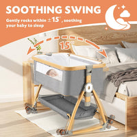 PlayPals 3-in-1 Baby Cot with Mattress, Baby Bassinet with 6 Height Adjustable, Storage Basket, Mosquito Net & Lockable Wheels, Baby Bassinet Bedside Sleeper Suitable for Babies 0-18 Months Old