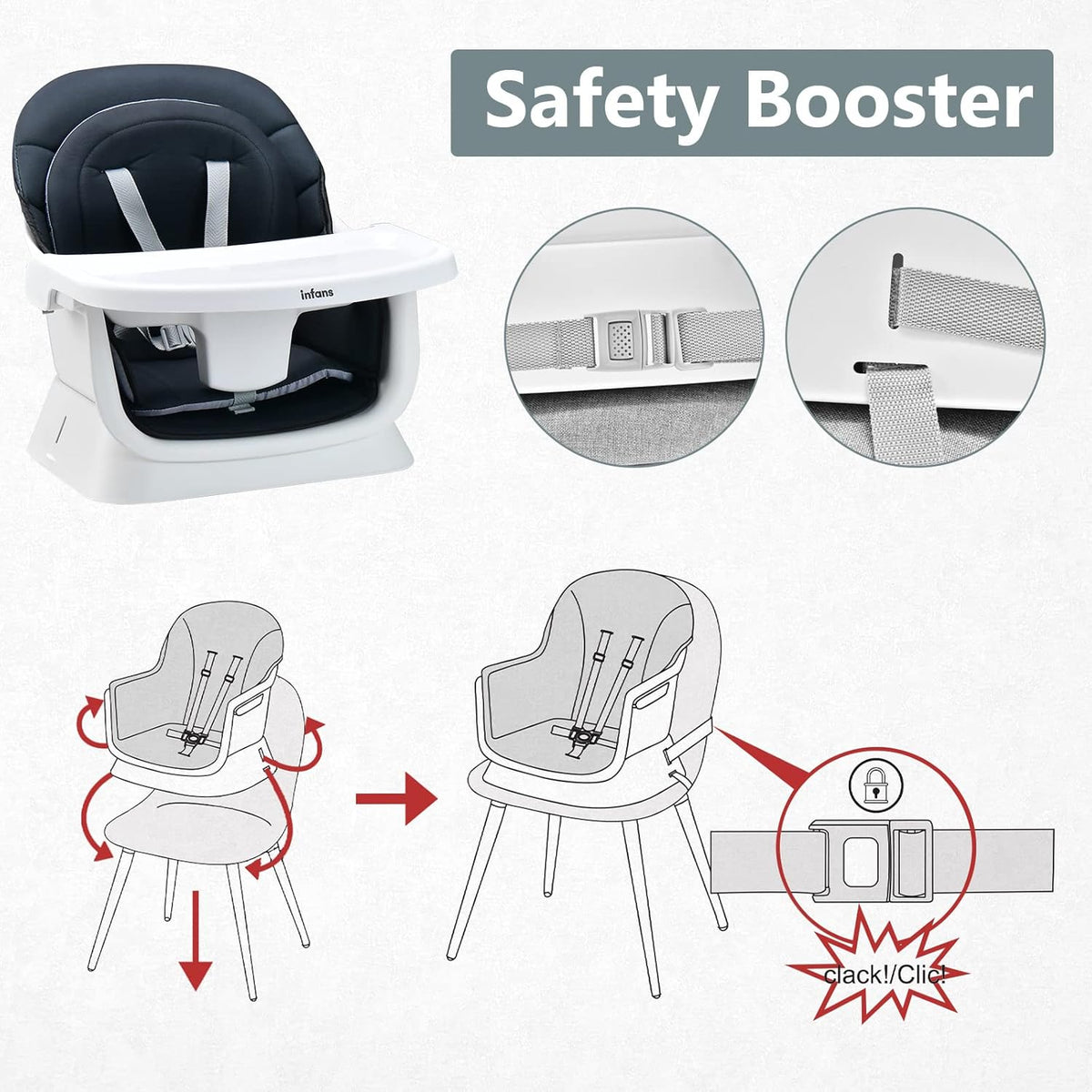 INFANS 8 in 1 Baby High Chair, Convertible Highchair for Babies and Toddlers (Black)