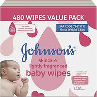 Johnson's Baby Skincare Lightly Fragranced Baby Wipes 6 x 80