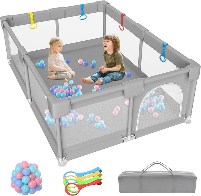 Baby Playpen 180 x 150CM, Extra Large Baby Play Pen for Babies and Toddlers, Baby Fence Play Pens Indoor & Outdoor Activity Center with Ocean Balls and Pull Rings