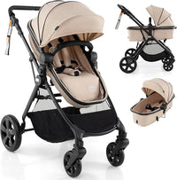 High Landscape Baby Stroller, 2 in 1 Convertible Baby Pram Jogger with Adjustable Canopy & Backrest