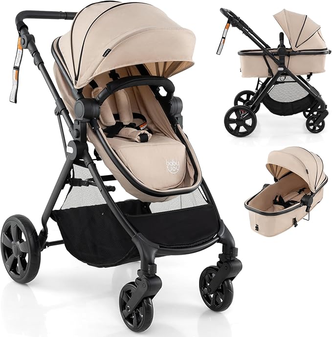 High Landscape Baby Stroller, 2 in 1 Convertible Baby Pram Jogger with Adjustable Canopy & Backrest