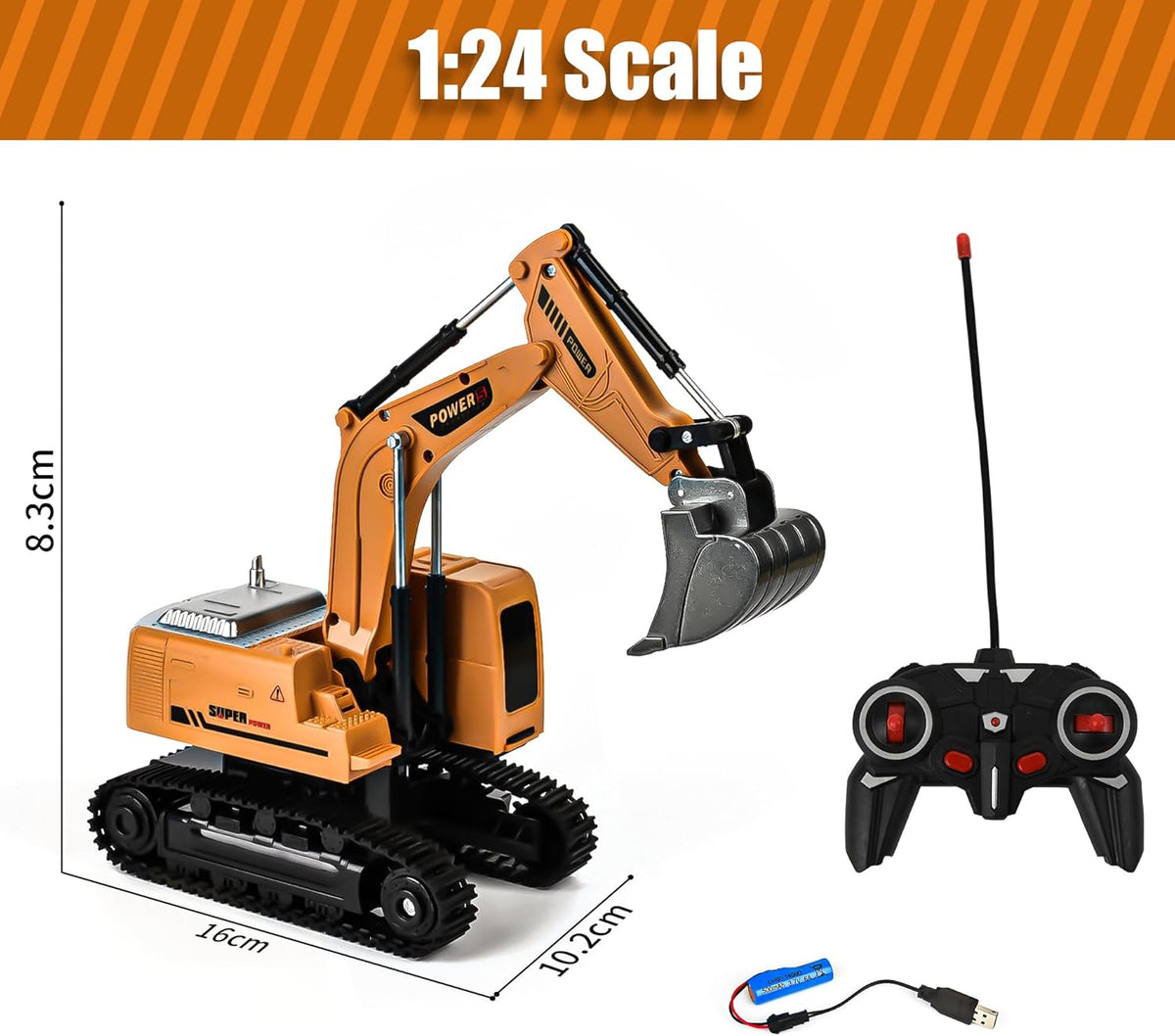 Remote Control Excavator Toy, RC Construction Truck with Metal Shovel