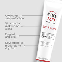 EltaMD UV Facial SPF 30+ Sunscreen Moisturizer Face Lotion, Broad Spectrum Moisturizing Sunscreen with Hyaluronic Acid, Non-Greasy, Mineral-Based Face Sunscreen with Zinc Oxide, 3.0 oz Tube
