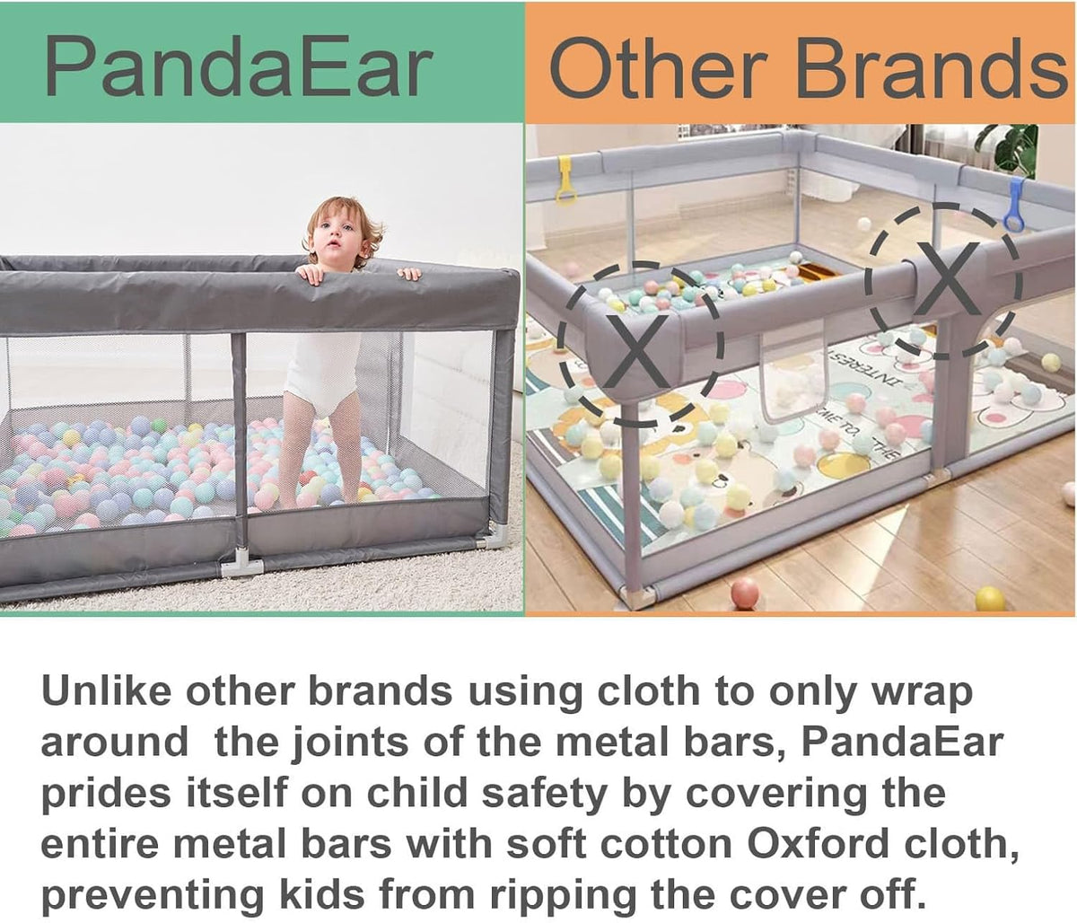 PandaEar Grey Baby Playpen, Large Playpen for Toddlers(127×127 cm)