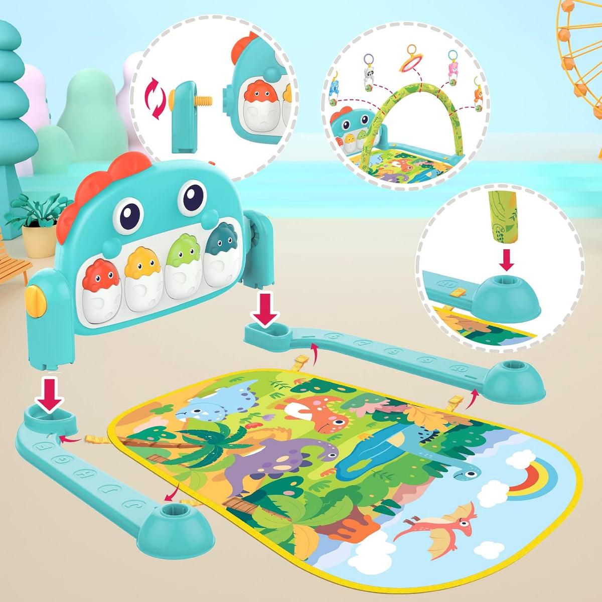 Tummy Time Baby Gym Play Mats,Kick & Play Piano Gym for Infants