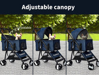 PaWz Large Pet Stroller Dog Cat Carrier Travel Pushchair Foldable Pram 4 Wheels Blue, Travel Pram, Dog Cat Trolley, Detachable Design Baby Pet Travel Stroller, Removable and Washable Padded