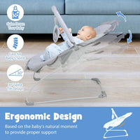 BABY JOY Portable Baby Bouncer, Infant Rocker with Removable Toys Bar, Music, Machine Washable Cover, Baby Bouncer Soothing Vibrations with 30° Spine Tilt, 3-Point Harness for 0-6 Months