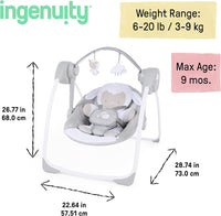 Ingenuity Comfort 2 Go Compact Portable 6-Speed Cushioned Baby Swing with Music