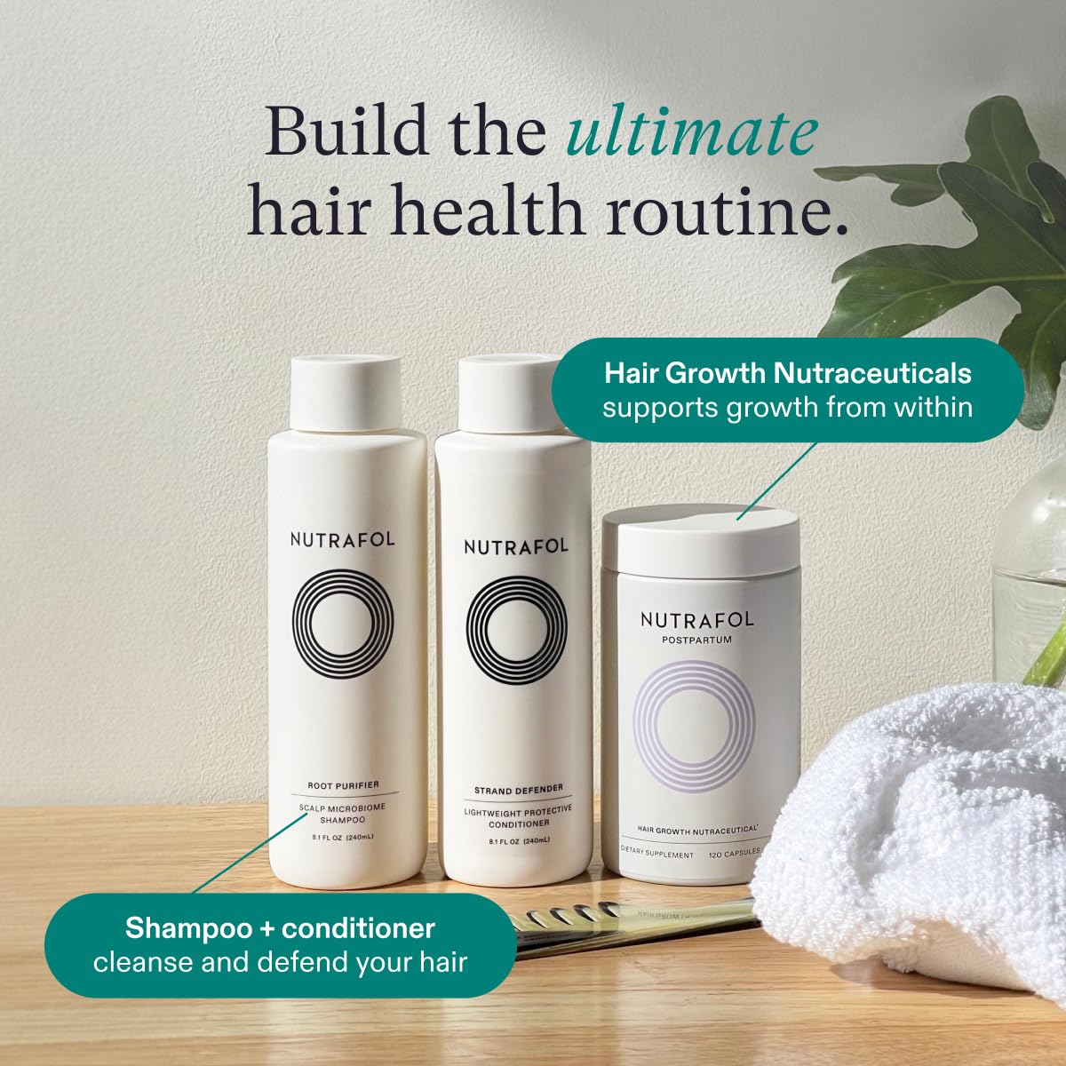 Nutrafol Postpartum Hair Growth Supplements, Clinically Tested for Visibly Thicker