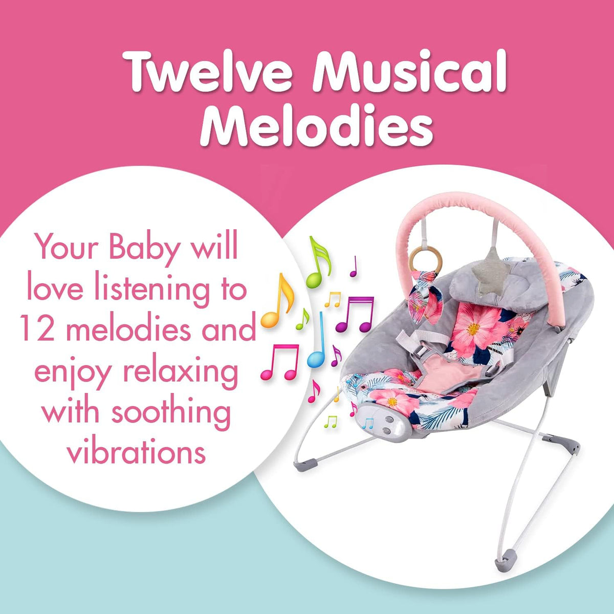 LADIDA My First Baby Bouncer with Soothing Music and Vibration, Suitable for Newborns
