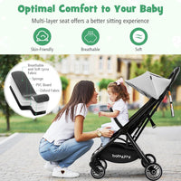 BABY JOY Lightweight Baby Stroller, Compact Travel Stroller for Airplane, Infant Toddler Stroller w/Adjustable Backrest & Canopy, Storage Basket, Self Standing Gravity Fold, Aluminium Frame (Grey)