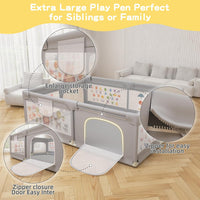 Baby Playpen 200 x 160 cm, Extra-Large Non-Slip Playpen with 50 Ocean Balls(Gray)