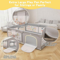 Baby Playpen 200 x 160 cm, Extra-Large Non-Slip Playpen with 50 Ocean Balls, 6 Pull Rings