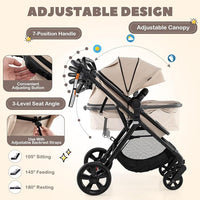 High Landscape Baby Stroller, 2 in 1 Convertible Baby Pram Jogger with Adjustable Canopy & Backrest