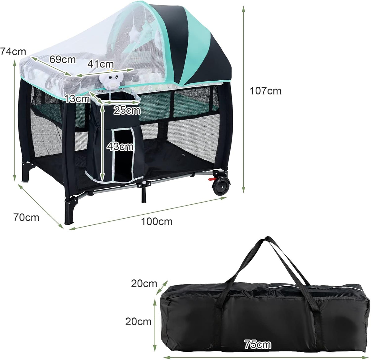 BABY JOY Portable Baby Bassinets, 3-in-1 Foldable Baby Portacot w/Canopy & Detachable Net