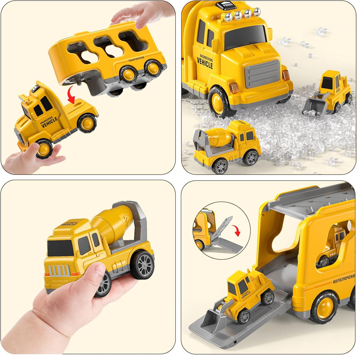 5-in-1 Construction Truck for 3-9 Year Old Boys and Girls - Friction Power Vehicle