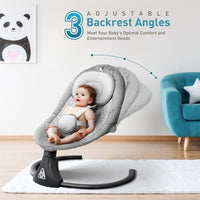 Electric Baby Swing Chair with Bluetooth Remote Control | Cordless 5-Speed Levels 12 Lullabies & 3 Timers | 3 Adjustable Angles - Rocking Chair for Newborn | Gray
