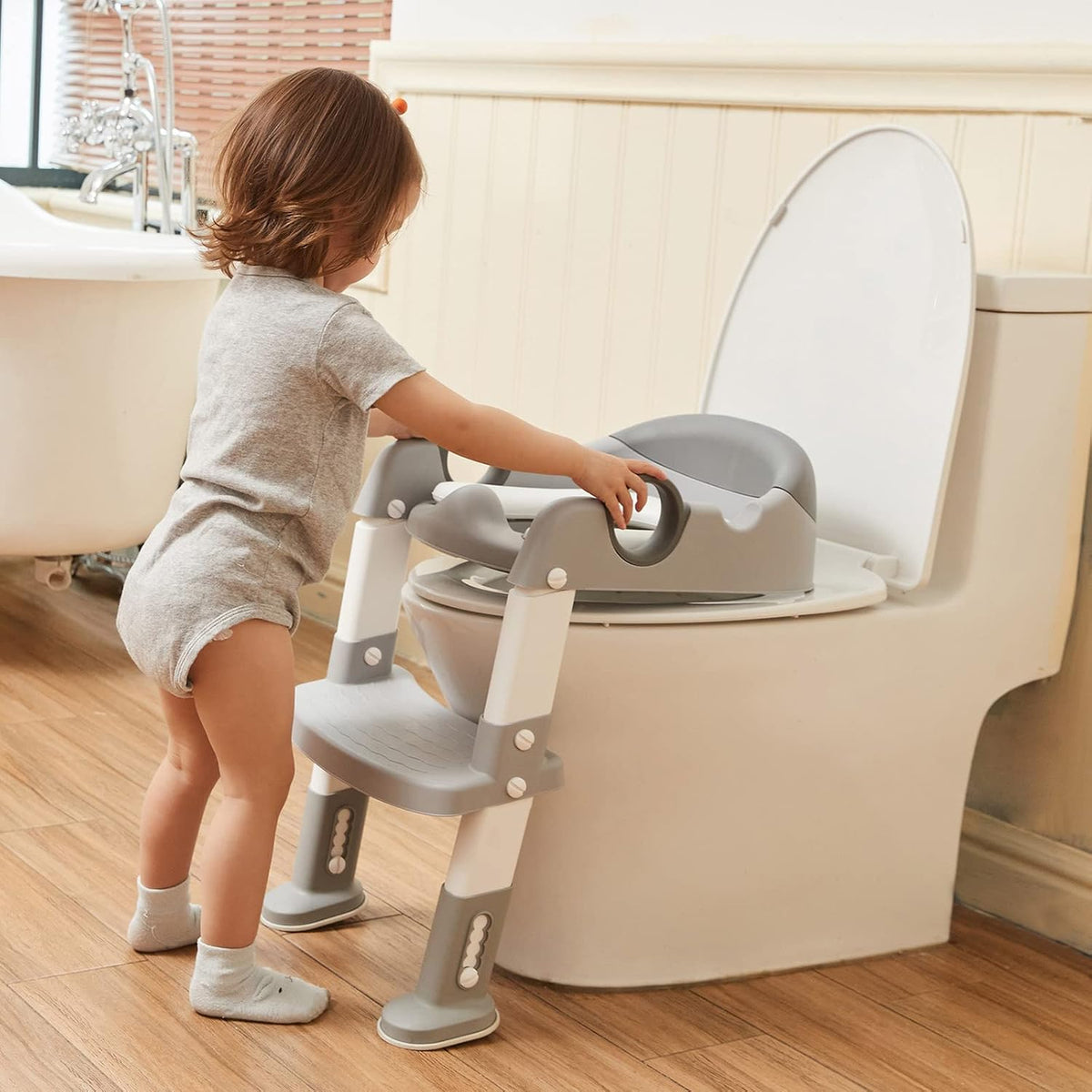 Potty Training Toilet Seat with Step Stool Ladder for Boys and Girls Baby (Gray)