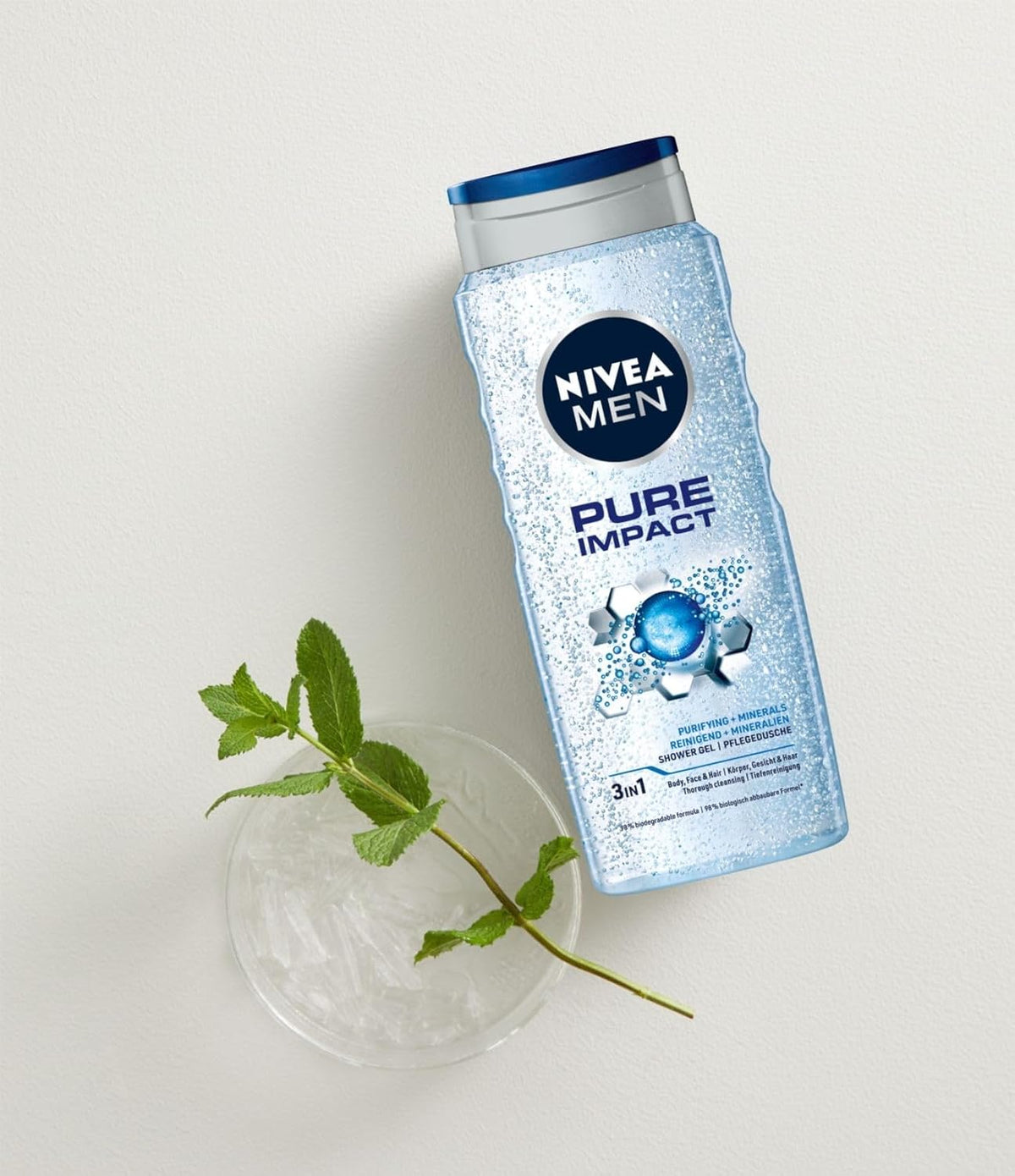 NIVEA MEN Pure Impact Shower Gel 500ml | Men's Refreshing Body Wash | With Purifying Scrub Particles | For Body, Face & Hair | Gentle Formula | Long-Lasting Clean Feeling