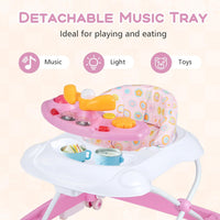 BABY JOY Foldable Baby Walker, Toddler Activity Center Push Walker with 3 Adjustable Heights(Pink)