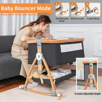 4 in 1 Baby Bassinet, Rocking Baby Cradle with Wheels | 6-Level Adjustable Height Bedside Sleeper |