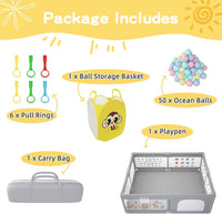 Baby Playpen 200 x 160 cm, Extra-Large Non-Slip Playpen with 50 Ocean Balls(Gray)