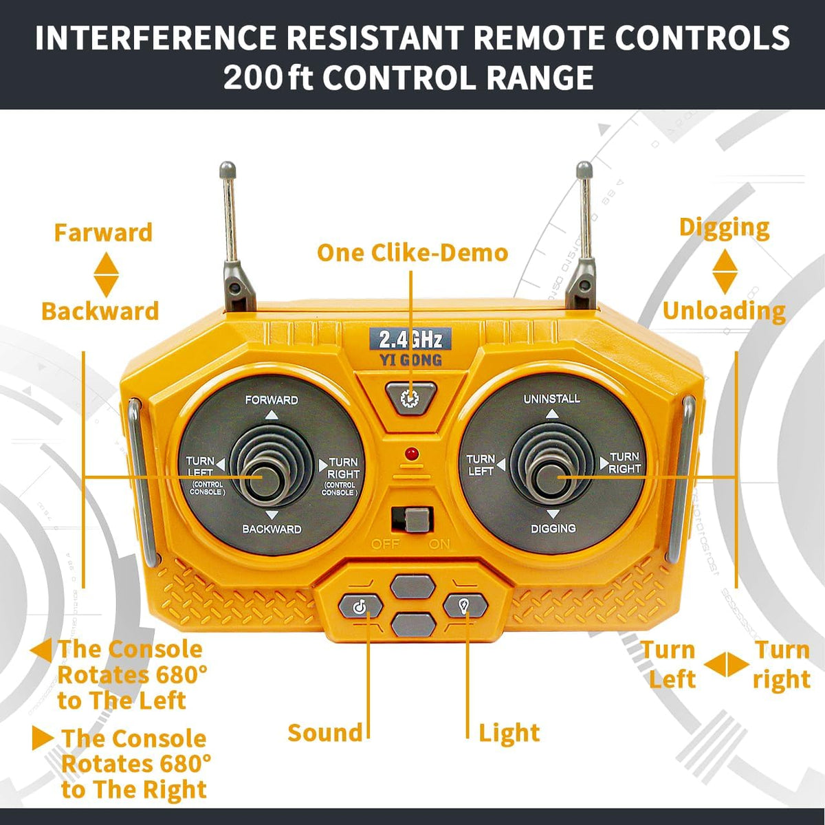 Remote Control Excavator RC Digger Toy for Boys, 11 Channel Hydraulic Turns 680 Degree