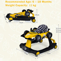 BABY JOY 4-in-1 Baby Walker, Foldable Activity Car Baby Walker w/3 Adjustable Height(Yellow)