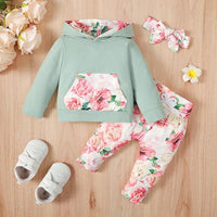 PATPAT Newborn Infant Baby Girl Clothes Hoodie Set with Headband Long Sleeve Sweatshirts Tops Pants Outfits Toddler Clothing Gift 0-24 Months