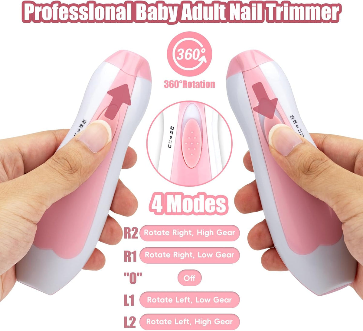 Electric Nail File Drill for Baby No Sharp Claws Hurt, 18 in 1 Safety Cutter Trimmer Clipper for Toes and Fingers (Pink Upgrade)